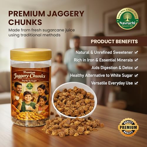 Image of Navruchi Natural Jaggery Chunks (Gud) - 500g | Traditional Unrefined Sweetener | Rich in Iron & Minerals | No Chemicals or Refined Sugar | Healthy Sugar Alternative