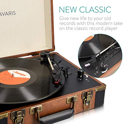 Navaris Tocadiscos Retro con Forma de Maleta - Giradiscos con Altavoces incorporados y grabación a MP3 - Tornamesa con Puerto USB en Marrón-Negro - imagen 5