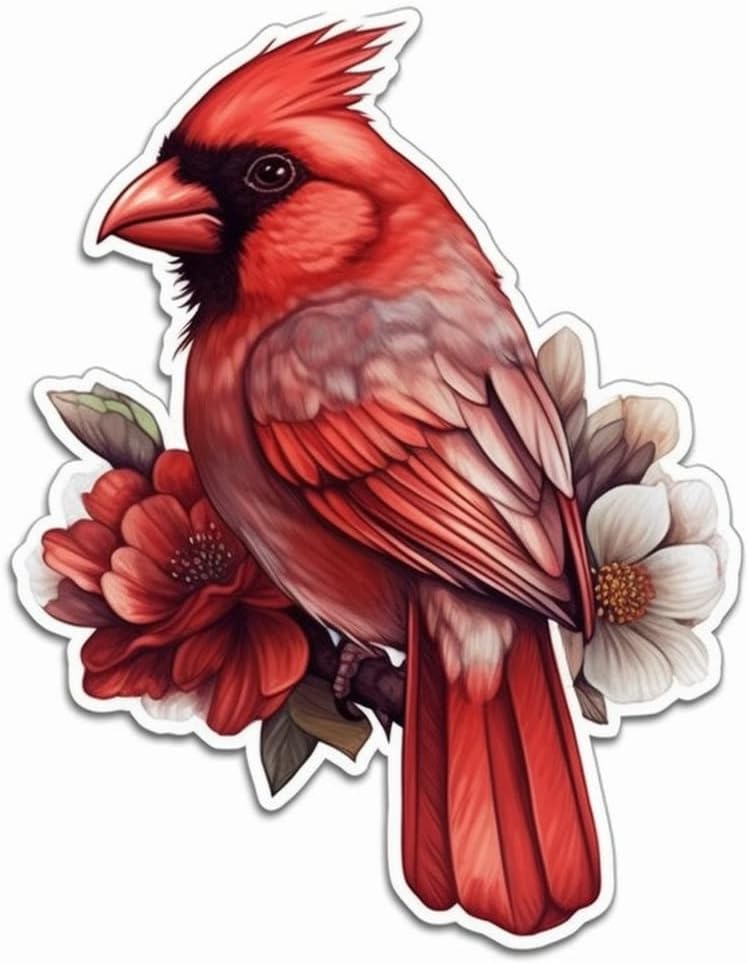 Yoonek Graphics Ohio Northern Cardinal Bird Scarlet Carnation Flower Vinyl Decal Sticker for Car, Laptop, Tumbler, More. #009049-4"