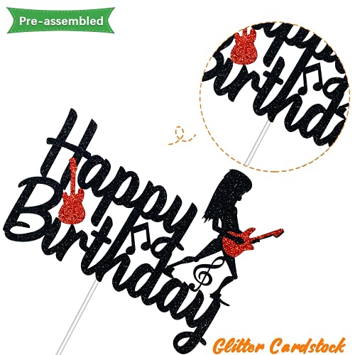 Hakpuotr Guitar Cake Topper For Birthday - Rock And Roll Birthday Cake Topper - Black Glitter Rock Music Cake Topper For Vintage Rock Musical Theme Birthday Party Baby Shower Events Decoration Supplies #TOP2