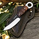TAC KNIVES 8'' Full Tang Fixed Blade Outdoor Camping Hunting Knife In Sheath Gift For Him 1095 High Carbon Steel SKINNER Knife Gift Cowboy knives Pancake leather sheath (WOOD 402)