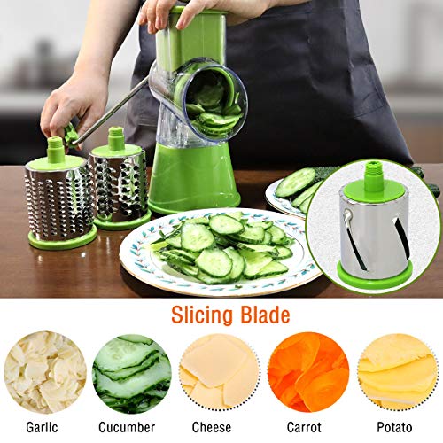 G.chen Manual Rotary Cheese Grater Shredder And Slicer For Cheese Nut And Vegetables With 3 Stainless Steel Blades (Green) #TOP2