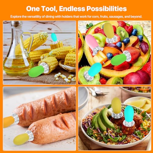 Girla Interlocking Corn on the Cob Holders Set - 5 Pairs (10 Pcs) Corn Cob Holders with Silicone Handles, Dishwasher Safe Corn Skewers, Bright Color Corn Sticks for Easy & Fun Dining, BBQ, and Parties