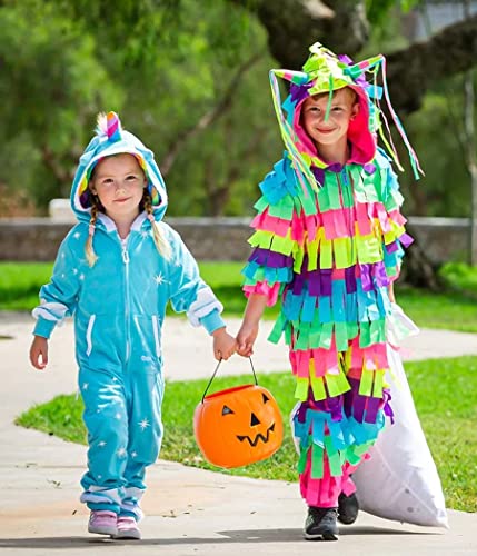 Tipsy Elves Youth Light Blue Unicorn Halloween Costume Jumpsuit With Rainbow Mane And Tail For Children Size Medium #TOP3