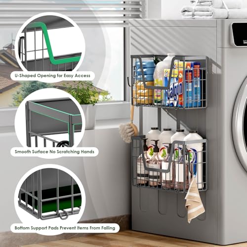 Image of Grey Magnetic Shelf for Fridge, 2-Pack Potato and Onion Storage Bin | Magnetic Fruit Basket for Fridge, Magnetic Shelves Kitchen Pantry Organizers & Storage, Magnetic Spice Rack for Refrigerator
