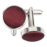 DQT Plain Shantung Fabric Inlay Wedding Cufflinks for Men in Burgundy