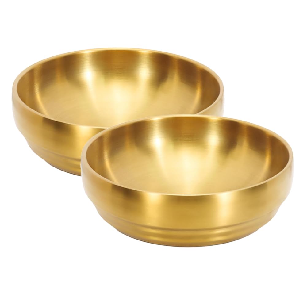 Aiciyimo 2Pcs 7.3In Gold Large Stainless Steel Soup Bowl, 35OZ Double Walled Sashimi Dish, Unbreakable Serving Bowl Rice Bowls