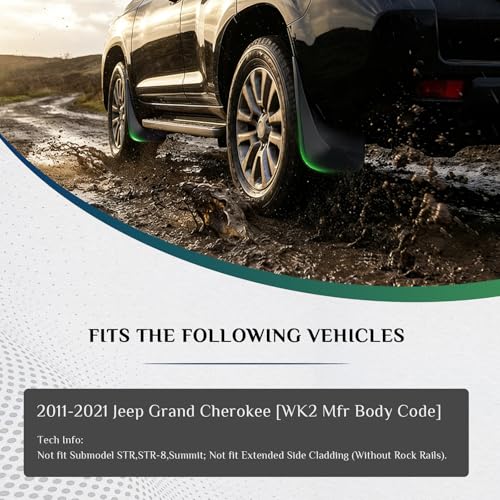 Image of Mud Flaps Fit for 2011-2021 Je-ep Grand Cherokee (WK2) - Not Fit Submodel STR, STR-8, Summit, Dedicated Mudguard for Four Seasons Universal Protection, Front and Rear (Without Rock Rails)