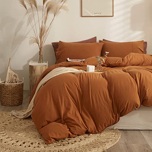 Otob Caramel Pumpkin Jersey Duvet Cover Twin Size Girls 100% Cotton Terracotta Comforter Cover 3 Piece Aesthetic Bedding Set 1 Duvet Cover 2 Pillow Shams Kids Teen Rust Jersey Knit Cotton Duvet Cover #TOP10
