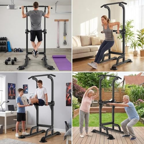Power Tower for Home Gym, Pull Up and Dip Station - Adjustable Freestanding Chin Up Bar with 300 Lbs Capacity | Multi-Function Workout Machine for Calisthenics, Strength Training by GARVEETECH - Used condition - Image 8