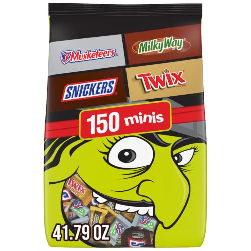 SNICKERS, TWIX, MILKY WAY &amp; 3 MUSKETEERS Halloween Candy, Mini Chocolate Halloween Candy Mix Variety Pack for Trick or Treat, Party Favors and More, 150 Ct Bulk Bag