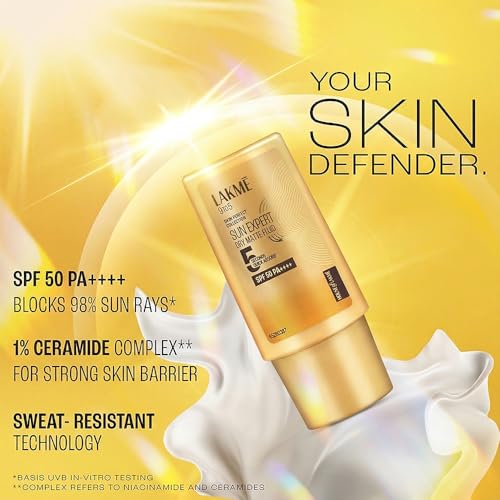 Image of Lakme Fluid SPF 50 PA++++ In-Vivo tested Sunscreen With 1% Ceramide & Niacinamide With New-Age UV Filters, Boosts Glow, Reduces Dullness & Dark Spots,all skin type 30ml