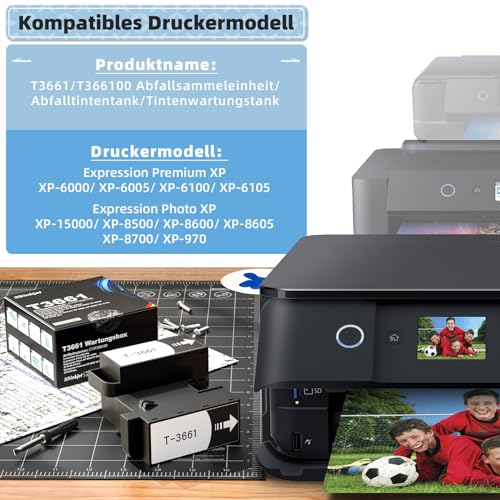 Osinkjet T3661 Wartungsbox(C13t366100) Kompatibel für Epson XP-6000 XP-6100 XP-8600 XP-8605 XP-6005 XP-15000 XP-8500 XP-8700 XP-970 XP-6105 Drucker wartungskit, Wartungskasten T3661 Resttintenbehälter