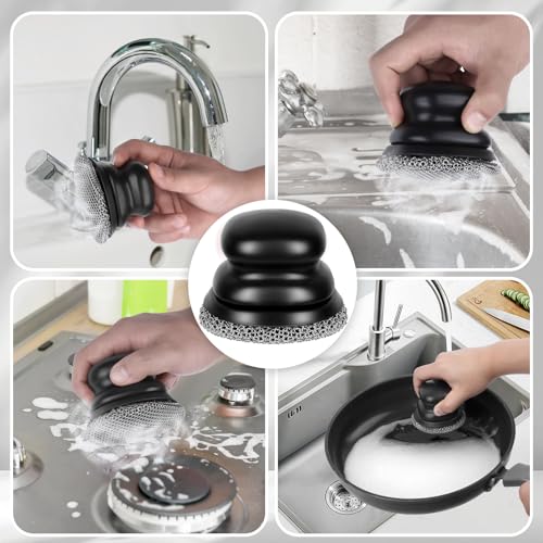 Image of Cast Iron Scrubber and Scraper, Chain Mail Scrubber Cast Iron for Cleaning Dishes, Stock Pots, Pans, Griddles, Grills, Dish Scouring Pads
