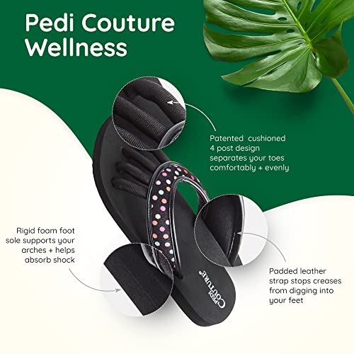 Pedicure Sandals with Built In Toe Separators for Women - Comfortable Spa Style Flip Flops for Home, Salon, Yoga & Gym Use - Ideal for Nail Drying & Foot Wellness (Polkadot-L)