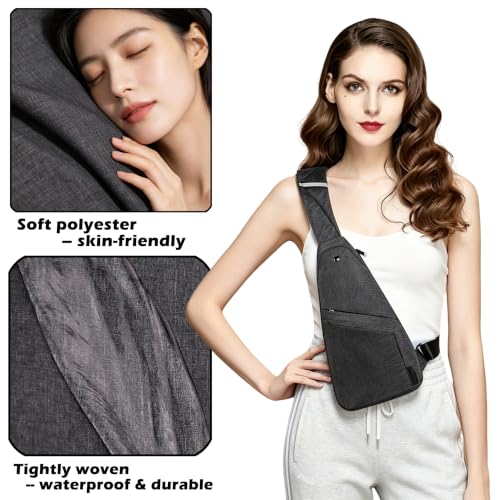 Image of Slim Anti Theft Sling Bag Small Travel Pack Pickpocket Proof Crossbody Bag | Anti Theft One Shoulder Bag Flat Anti Pickpocket Bag Travel Pouch Passport Bag Secure Purses for Men Women lightweight
