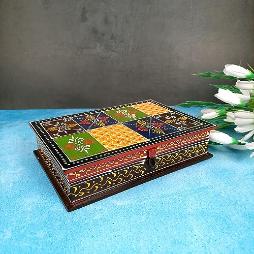 Image of Apka Mart The Online Shop Jewellery Box | Decorative Wooden Jewelry Box | Multi-Purpose Storage Box - for Home, Dressing Table Decor, Storage & Gifts - (7X10) Inch (Wood, Multicolor)