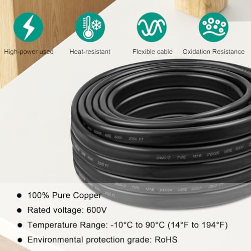Image of 8 /2 Wire with Ground - 75FT NM-B 8 Gauge Non-Metallic Sheathed Cable 100% Pure Copper 8 AWG 2 Conductor Residential Indoor Wire for Outlets, Switches, Other Loads and Lighting Wiring Projects etc.