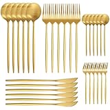 AIBAOBAO 30 piezas Juego de cubiertos dorados mate, Una Cubertería Moderna para 6 Personas