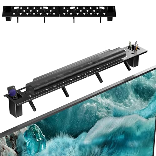 Image of WALI Soundbar Mount, No Drilling TV Top Shelf with 2 Storage Boxes, Floating Monitor Shelves for Router, Cable Box, Game Console Storage, TV Remote Holder, Up to 5.5Lbs, 17.3 inchx4.3 inch(TSH004-2B), Black