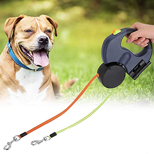 YOUTHINK Guinzaglio Retrattile Doppio per Cani, Allungabile Rotazione 360° Senza Grovigli, Adatto a Cani di Taglia Media e Piccola, .50 lbs