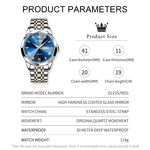 Image of OLEVS Men's Diamond, Wristwatch, Stylish, Popular, Quartz, Business Watch, Date, Waterproof, Luminous Watches, blue 9931, Bracelet Type