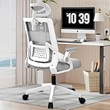 Sezlife オフィスチェア デスクチェア 人間工学 テレワークチェア 疲れない 椅子 腰サポート 跳ね上げ式アームレスト 3Dヘッドレスト ロッキング機能 高反発クッション PCチェア 通気性メッシュ ゲーミング/勉強/事務用 おしゃれ パソコンチェア (グレー)