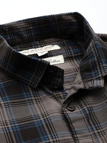 Image of Majestic Man Men Comfort Slim Fit Checked Pure Cotton Half Sleeve Casual Shirt
