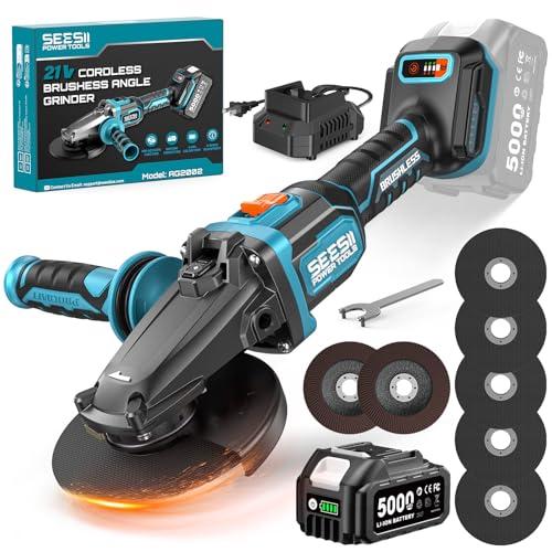 SEESII 4-1/2 to 5' Flathead Cordless Angle Grinder and 5.0Ah Battery