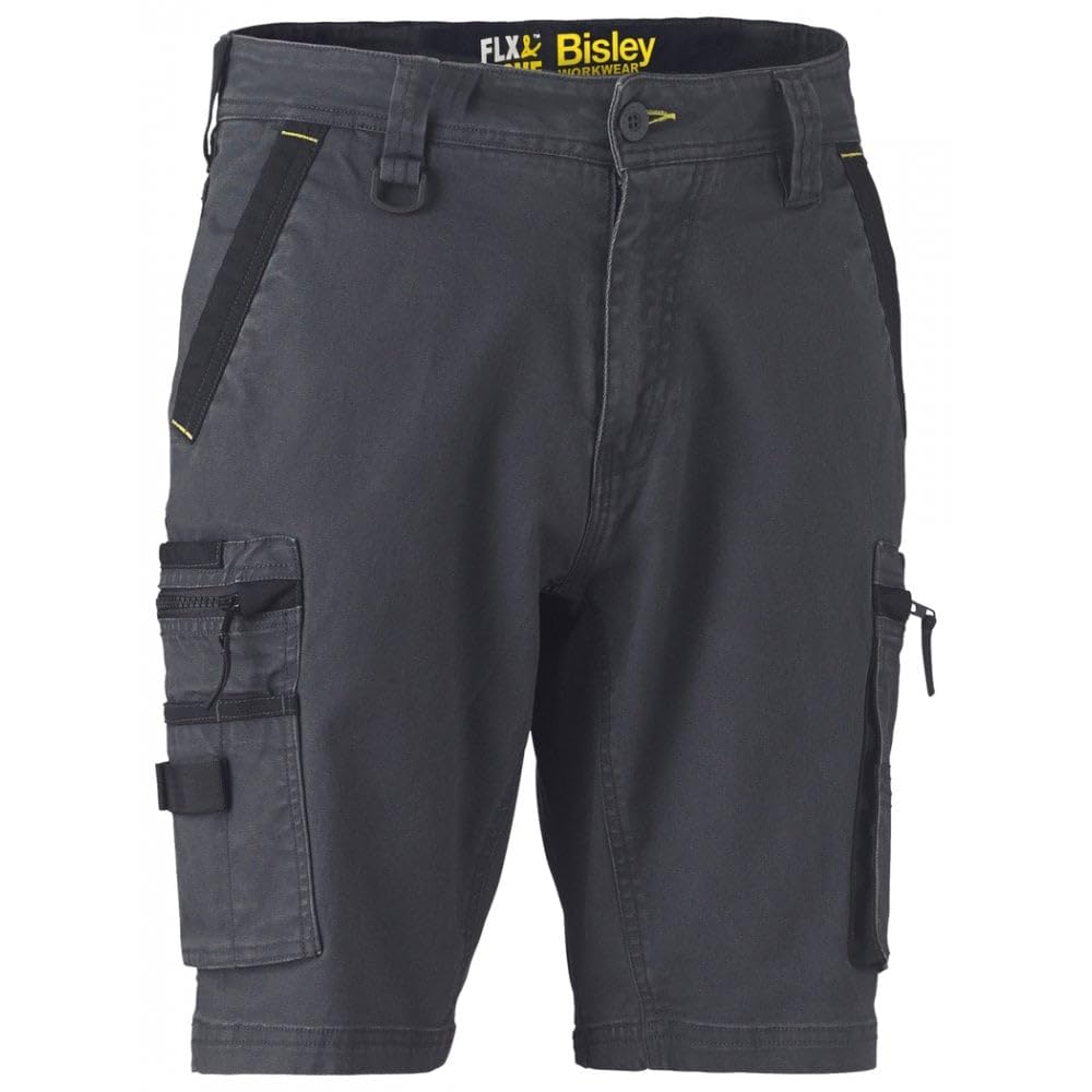 Bisley Charcoal Workwear Ukbshc1330_bccg Flex & Move Stretch Utility Zip Cargo Shorts - 30
