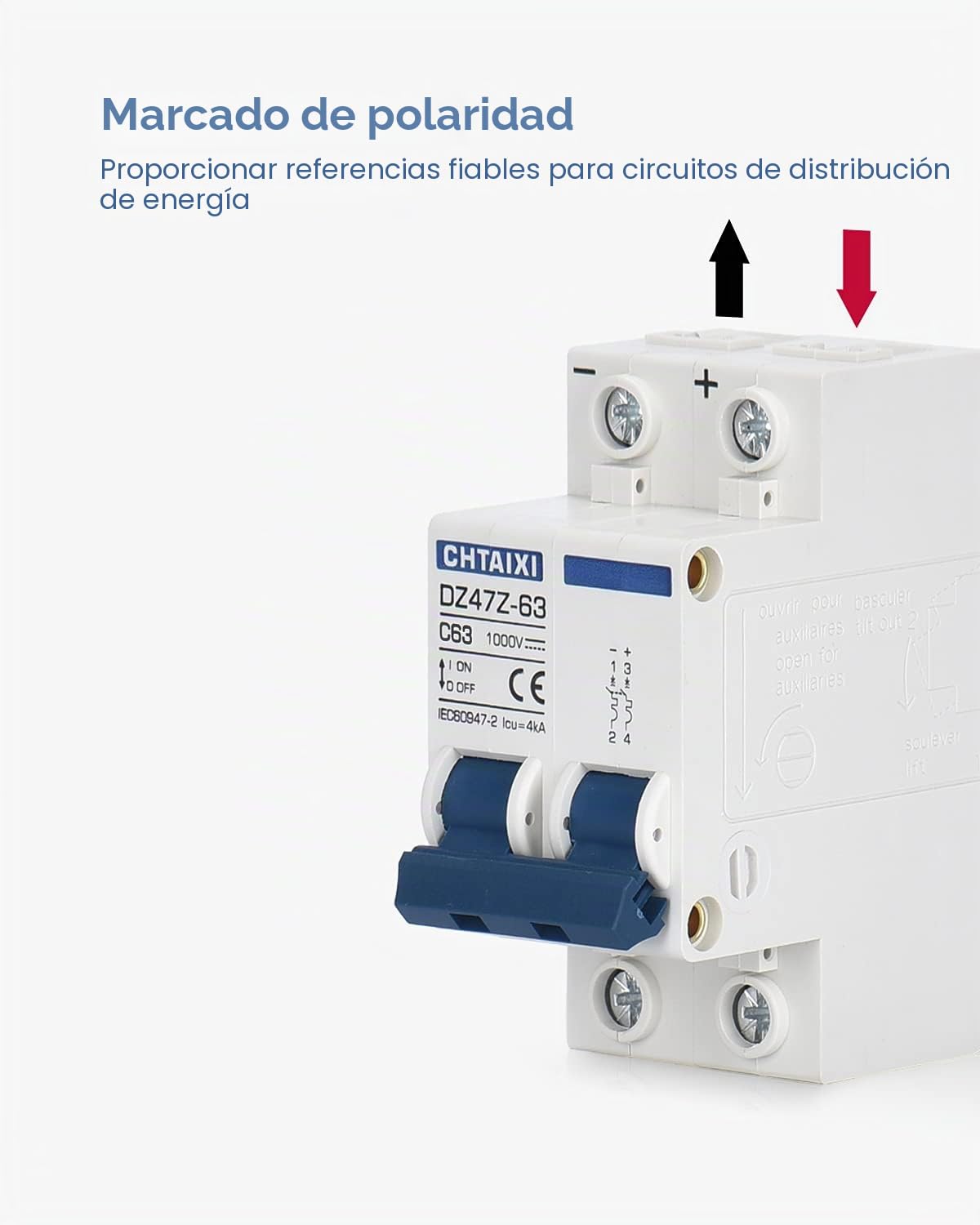 Disyuntor miniatura DZ47Z-63, 1000V 2P 63 Amp para sistema solar fotovoltaico, viaje magnético térmico, montaje en carril DIN
