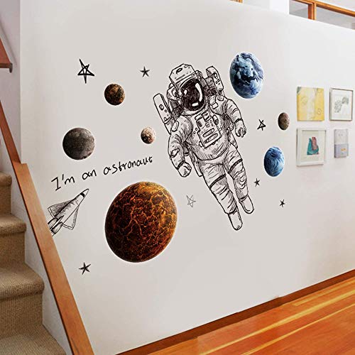Rofarso Astronaut Wall Stickers Planet Space Diy Vinyl Removable Large Wall Decals Art Decorations Decor For Kids Boys Bedroom Living Room Playing Room Murals #TOP2