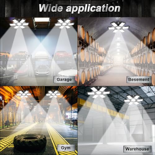 2 pack garage light 200w 20000lm 6500k led shop lights garage lights ceiling led with 61 deformable panels screw in e26e27 socket bulb for warehouse workshop basement barn lighting