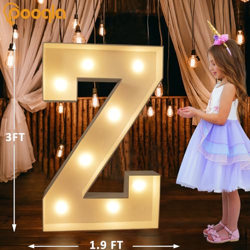 Image of Pooqla 3FT Marquee Light Up Letters, Cool White and Warm White LED Big Mosaic Marquee Letters 3 Feet, Giant Letter Sign for Balloons Birthday Anniversary Wedding Party Decoration, Letter Z