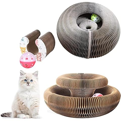 PokeAir Cat Scratcher Scratching Board with Toy Bell Ball Cat Nips, Magic Organ Cat Grinding Claw Interactive Foldable Convenient Cat Scratcher Durable Recyclable Cover