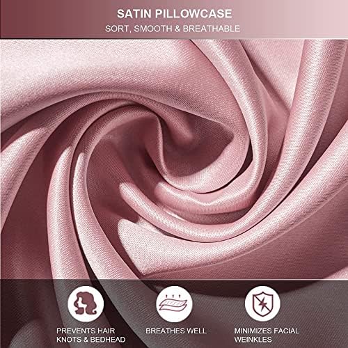 LorXun Satin Pillowcase for Hair and Skin Set of 2, Queen Size Pillow Cases 2 Pack, Silky Pillow Cases Soft Breathable Smooth Silk Pillow Cover with Envelope Closure (Pink, Standard 50x75cm )