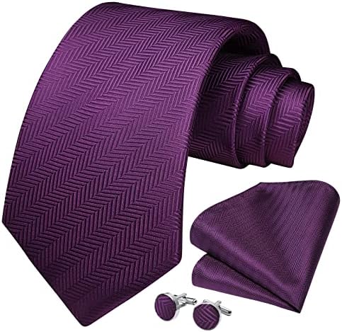 HISDERN Ties For Men Paisley Stripe Tie and Handkerchief Cufflink Sets Men's Necktie Pocket Square Sets For Formal Wedding Business