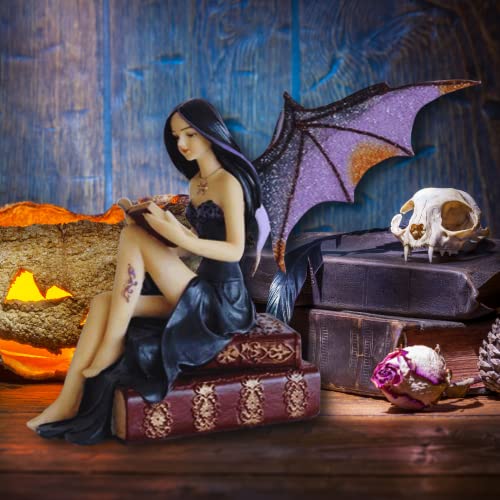 Comfy Hour Fairyland Collection 9” Reading Book Dark Fairy Witch Figurine, Home Decoration and Collectibles, Polyresin - Thumbnail 2