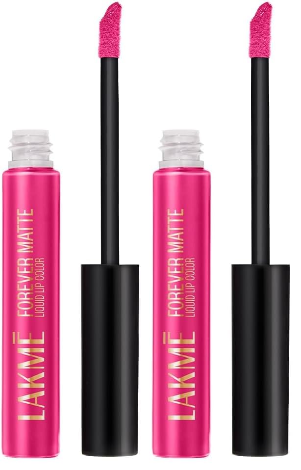 Image of Lakme Forever Matte Liquid Lip Colour, Long-Lasting Liquid Lipstick, Lightweight & Transferproof, Smudgeproof - Pink Prom 5.6ml (Pack of 2)
