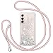 Produktbild Handykette Hülle für Samsung Galaxy S22 5G, Glitzer Treibsand Necklace Silikon Stoßfest Handyhülle mit Band Transparent Bumper Schutzhülle mit Kordel zum Umhängen, Quicksand Case in Rosé-Gold
