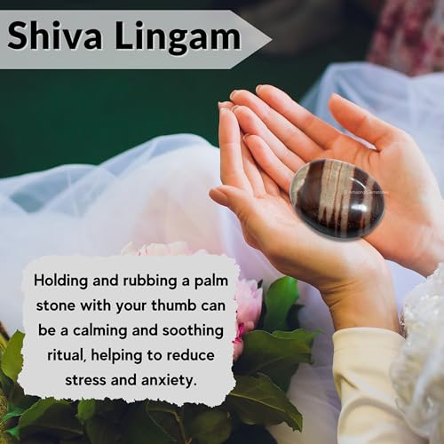 Image of Amazing Gemstone Narmada Shiva Lingam Crystals and Healing Stones - Large Palm Stone Crystals Piedra - Crystal for Good Luck, Positive Energy, Meditation - Unique Stocking Stuffers Gifts for Women