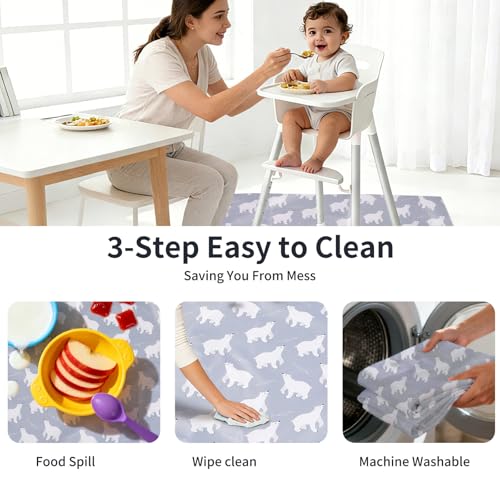 Image of Non-Slip Baby Splat Mat for Under High Chair(Bear, 43 inchx 43 inch) | Waterproof & Mess-Proof High Chair Mat for Baby Mealtime or Art, Machine Washable,Playtime Mat for Kids,Floors or Tables