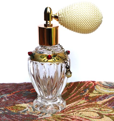 Elegant Victorian Refillable Mini Glass Perfume Bottle with Ivory Bulb Sprayer and Hand-Painted Floral Designs for Romantic Vanity Decor - Image 2