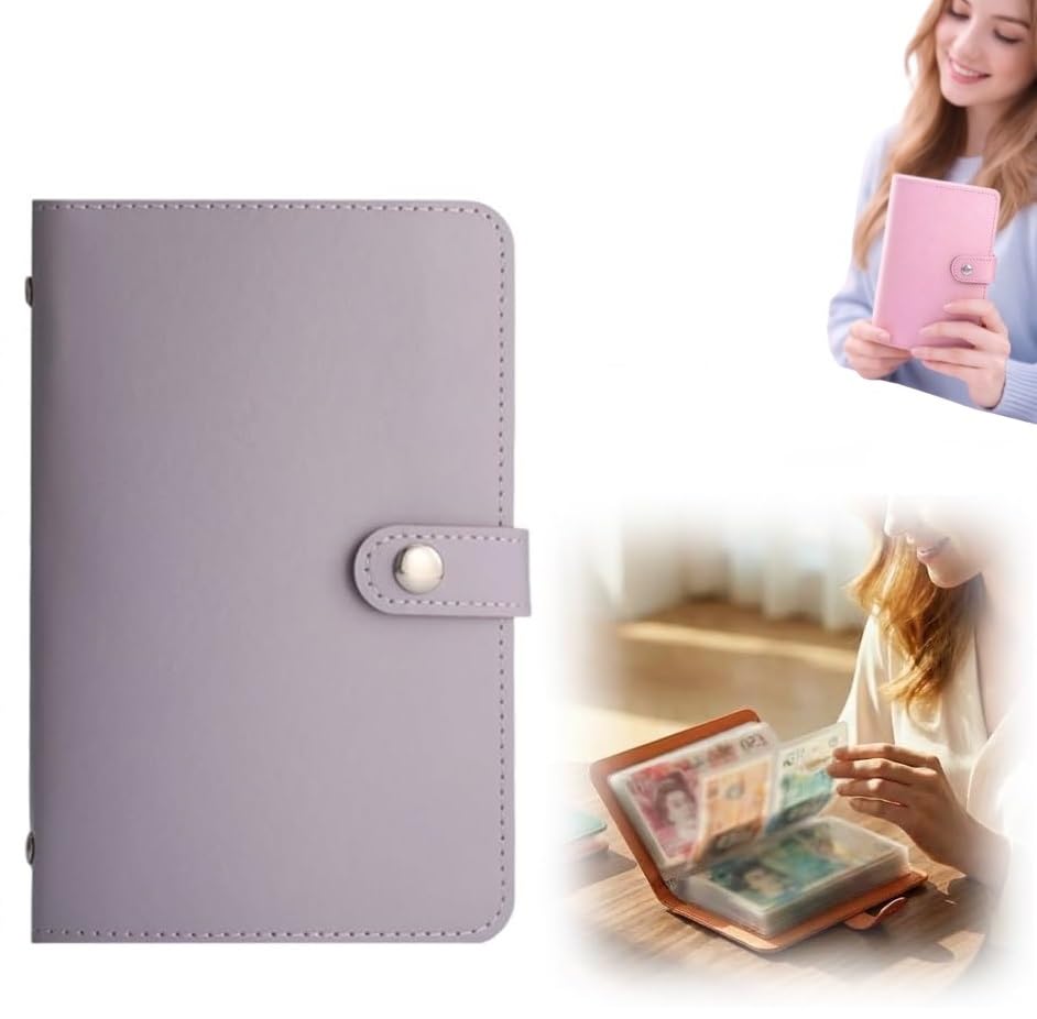 UAZEO 100 Envelopes Saving Challenge, Money Saving Wallet, Includes Saving Notebook & Binder Savings Challenge Both Sides Can be Used, Reusable Money Budget Binder or Cash Envelopes (Purple)