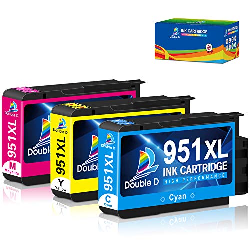 DOUBLE D 951 951XL Ink Cartridges Compatible Replacement for HP 950 951 950XL 951XL Combo for HP OfficeJet Pro 8600 8610 8620 8100 8630 8660 8640 8615 8625 276DW 251DW 271DW (1 C, 1 M, 1 Y), 3-Pack