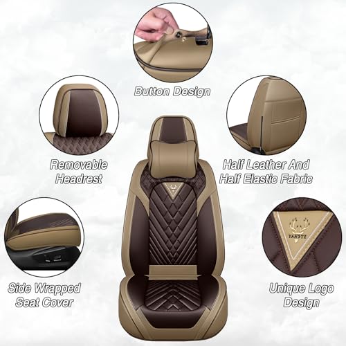 Image of Car Seat Covers for Chevrolet Equinox 2005-2026, Premium Nappa Leather Waterproof & Anti-Slip, Full Coverage Customized fit Chevrolet Equinox Seat Covers Front Set (2 Seats Luxury,Beige-Brown)