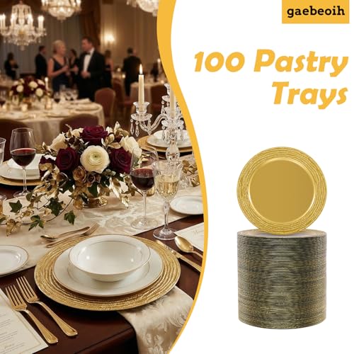 100 platos redondos reutilizables de 13 pulgadas dorados miniatura 3