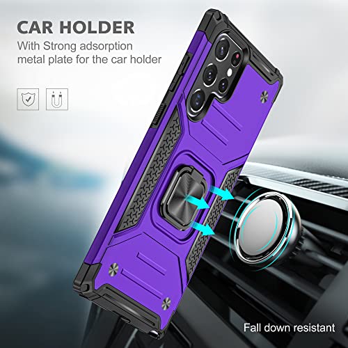 Amytor Compatible For Samsung Galaxy S22 Ultra Case, Pass 16Ft Drop Test Military-Grade Cover With Magnetic Ring Holder Kickstand, Protective Phone Case For Samsung Galaxy S22 Ultra 5G (Nice Purple) #TOP5