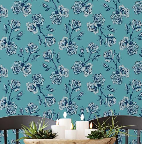 Revestimiento de pared autoadhesivo lavable con diseño botánico de rosas dibujadas 2