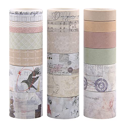 Lychii Sada 20 rolí Washi pásky, dekorativní lepicí páska ve stylu vintage pro domácí kutily, deníky, karty, časopisy, scrapbooking